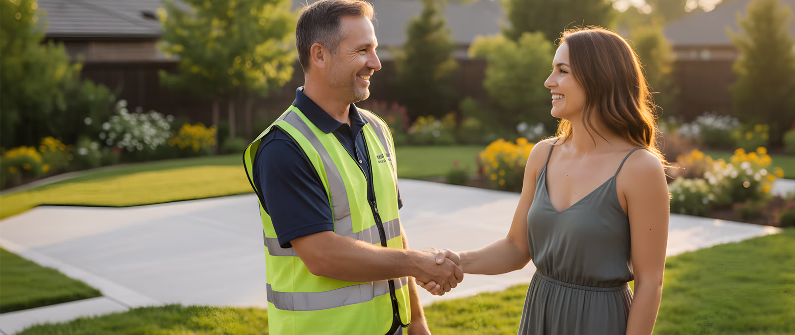 Satisfied client shaking hands with a Sandy Creek contractor on a finished project